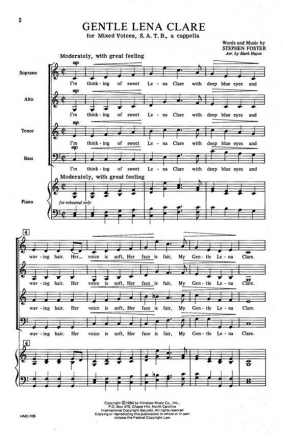 Stephen Foster, Gentle Lena Clare SATB a Cappella Chorpartitur