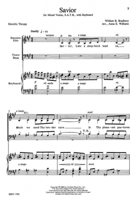 William B. Bradbury, Savior SATB and Keyboard Chorpartitur