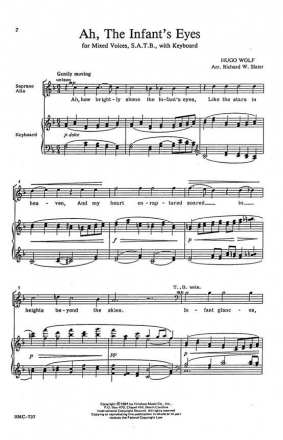 Hugo Wolf, Ah, The Infant's Eyes SATB and Keyboard Chorpartitur