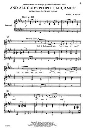 Robert Olson, And All God's People Said, ''Amen''' SATB and Keyboard Chorpartitur