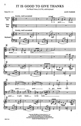 Alice Parker, It Is Good To Give Thanks SATB and Keyboard Chorpartitur