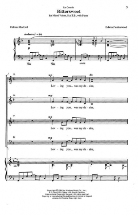 Edwin Penhorwood, Bittersweet SATB, Piano Chorpartitur