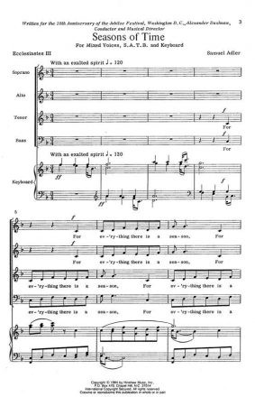 Samuel Adler, Seasons Of Time SATB and Keyboard Chorpartitur