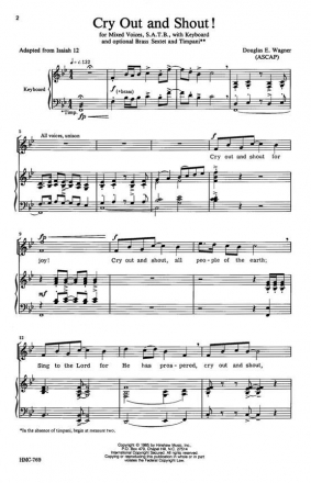 Douglas E. Wagner, Cry Out And Shout SATB, Keyboard, Optional Brass Sextet and Timpani Chorpartitur