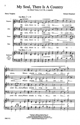 Richard Shephard, My Soul, There Is A Country SATB a Cappella Chorpartitur