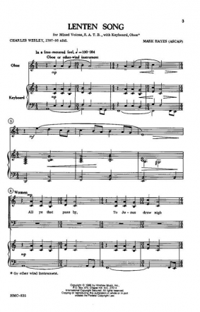 Mark Hayes, Lenten Song SATB, Keyboard, Oboe Chorpartitur