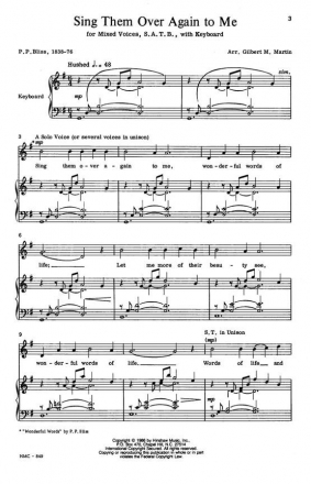 Philip Bliss, Sing Them Over Again To Me SATB and Keyboard Chorpartitur