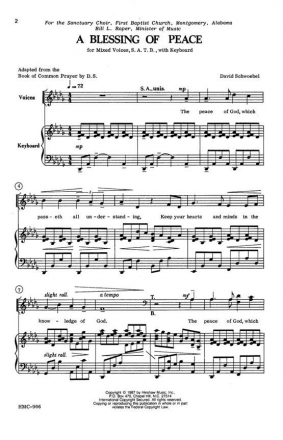 David Schwoebel, A Blessing Of Peace SATB and Keyboard Chorpartitur