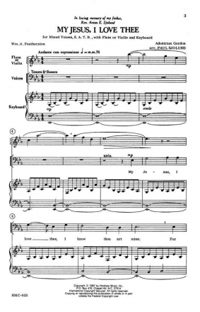 Adoniram J. Gordon, My Jesus, I Love Thee SATB, Keyboard, Flute Or Violin Chorpartitur