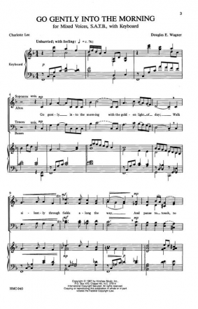 Douglas E. Wagner, Go Gently Into The Morning SATB and Keyboard Chorpartitur