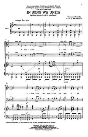 Carl Nygard, In Song We Unite SATB, Piano Chorpartitur