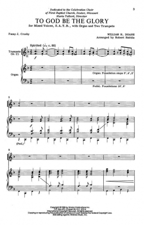 William Howard Doane, To God Be The Glory SATB and Organ Chorpartitur