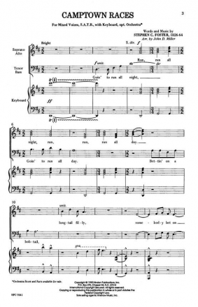 Stephen Foster, Camptown Races SATB, Keyboard, Optional Orchestra Chorpartitur