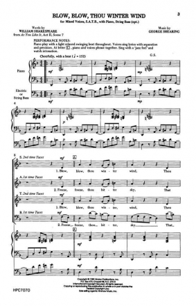 George Shearing, Blow, Blow, Thou Winter Wind SATB, Piano, Optional Bass Chorpartitur