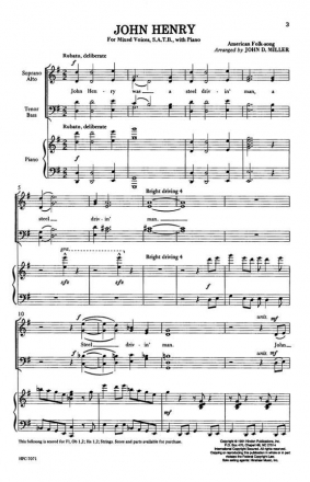 John Henry SATB, Piano Chorpartitur