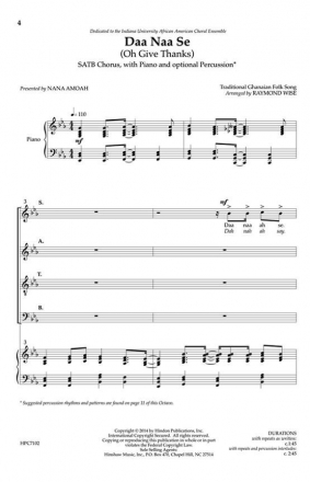 Daa Naa Se (Oh Give Thanks) SATB, Piano Chorpartitur