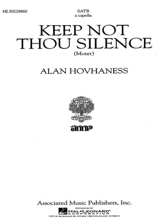 A Hovhaness, Keep Not Thou Silence SATB a Cappella Chorpartitur