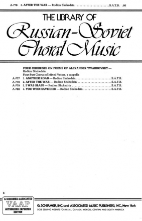 R Shchedrin, 2 After the War SATB Chorpartitur