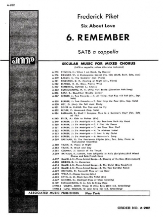 F Picket, Remember 6 About Love SATB Chorpartitur