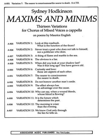 Sydney Hodkinson, Nearer To Consciousness Var 7the Nearer To Death SATB Chorpartitur