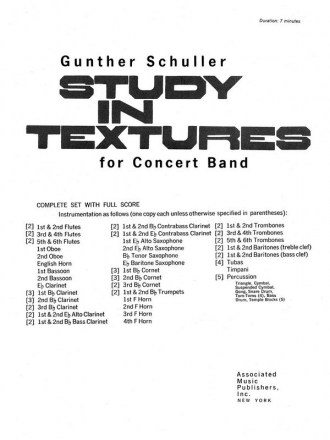 G Schuller, Study In Textures Concert Band Partitur