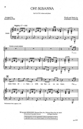 Stephen Foster, Oh! Susanna SATB Chorpartitur