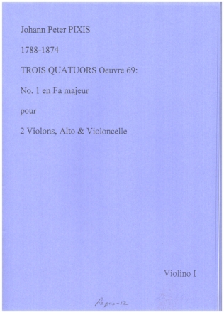 Quartet en Fa majeur op. 69 No. 1 pour 2 violons, alto et violoncelle parties