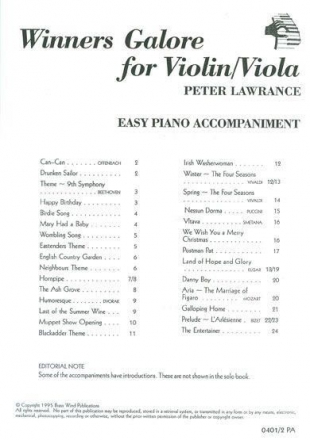 Peter Lawrance, Winners Galore Viola Piano Accompaniment Buch