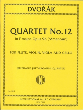 Antonin Dvorak, Quartet No. 12 In F Major Opus 96 flute, Violin, Viola and Cello Partitur + Stimmen