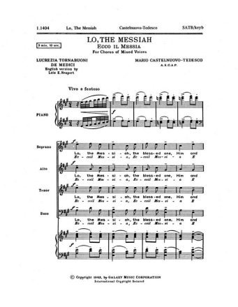 Mario Castelnuovo-Tedesco, The Lo Messiah SATB and Piano Stimme