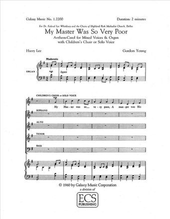 Gordon Young, My Master Was So Very Poor SATB and Children's Choir or Solo Soprano + SATB and Organ Stimme