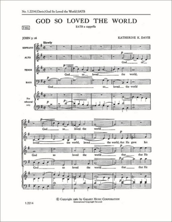 Katherine K. Davis, God So Loved The World SATB Stimme