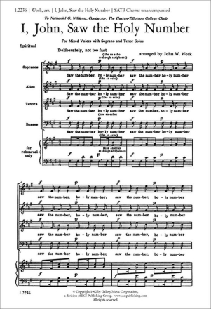 John Wesley Work, I, John, Saw the Holy Number SATB, Solo S,B Stimme