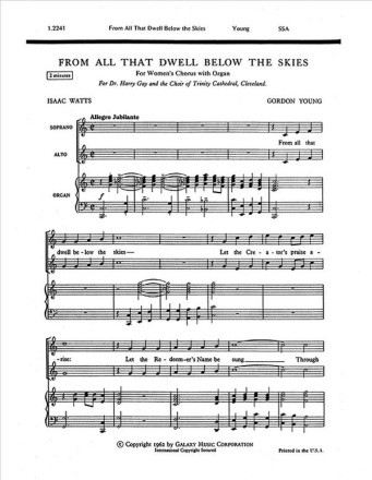 Gordon Young, From All That Dwell Below the Skies SSA and Organ Stimme