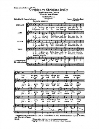 Johann Sebastian Bach, O Rejoice, Ye Christians, Loudly SATB and Keyboard Stimme