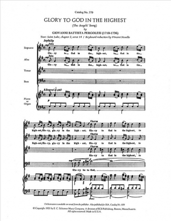 Giovanni Battista Pergolesi, Glory to God in the Highest! SATB, Keyboard [Organ or Piano] or Orchestra Stimme