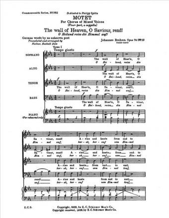 Johannes Brahms, The Wall of Heaven, O Savior, Rend! SATB Stimme