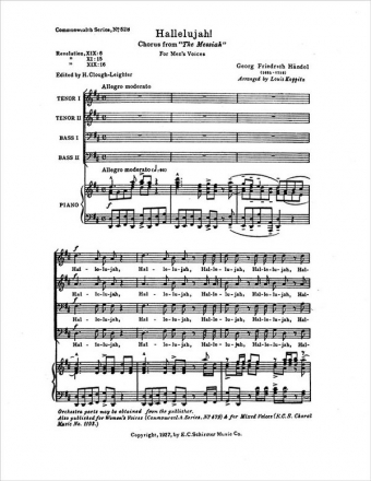 Georg Friedrich Hndel, Messiah: Hallelujah Chorus TTBB Keyboard [Organ or Piano] Stimme