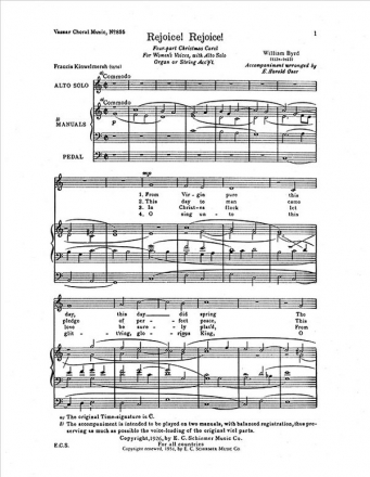 William Byrd, Rejoice! Rejoice! Alto Solo, SSAA and Organ Stimme