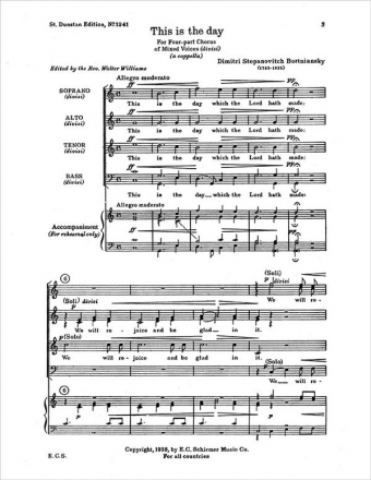 Dmitry Stepanovych Bortniansky, This Is The Day SATB divisi Stimme