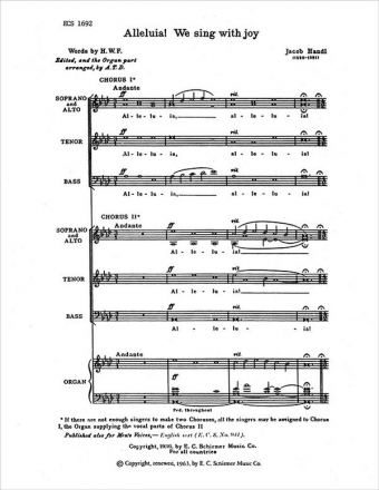 Jacob Handl, Alleluia! We Sing with Joy SATB divisi [SSAATTBB] or SATB and Organ Stimme