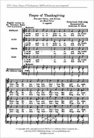 Prayer of Thanksgiving SATB and Descant Stimme