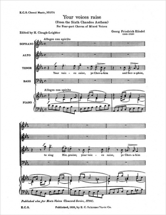 Georg Friedrich Hndel, Chandos Anthem VI: Your Voices Raise SATB and Keyboard Stimme