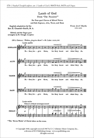 Franz Joseph Haydn, The Seven Last Words: Lamb of God SSATB Soli, SATB and Organ Stimme