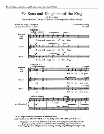 Volckmar Leisring, Ye Sons and Daughters of the King SATB/SATB Stimme