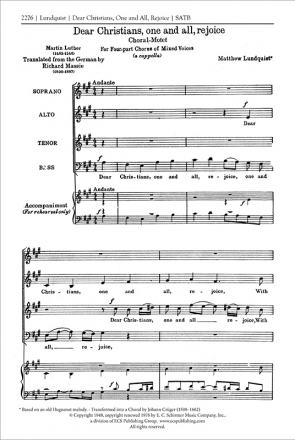 Matthew N. Lundquist, Dear Christians, One and All SATB Stimme