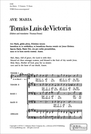 Toms Luis de Victoria, Ave Maria TTBB a Cappella Stimme