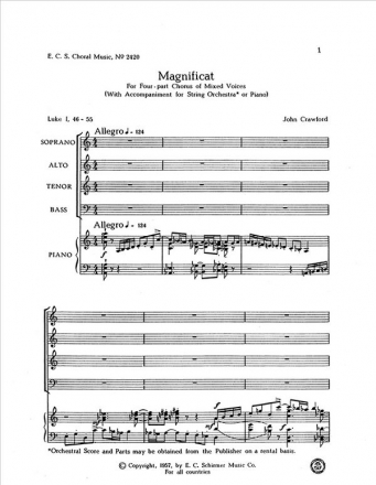 John Crawford, Magnificat SATB, Orchestra or Piano Stimme