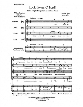 William Byrd, Look Down, O Lord SATB Stimme