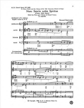 Howard Boatwright, Nunc sancte nobis Spiritus SATB Stimme